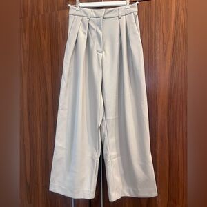 Cream Wide-Leg Faux Leather Trousers